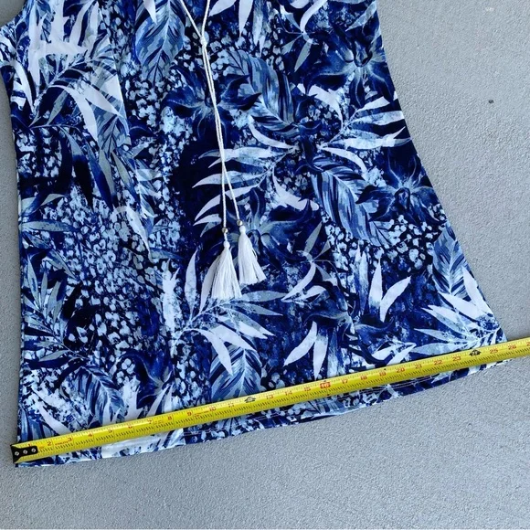 Beach Break Summer Tropical Dress Size Large Navy Blue White Cream Swim Cover-Up - Picture 11 of 11